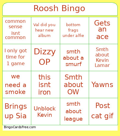 Roosh Bingo Card