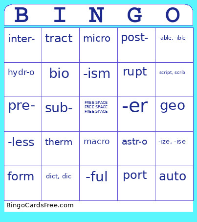 Root Word Version2 Bingo Card