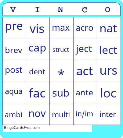 Root Word VINCO Bingo