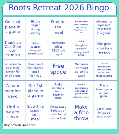 Roots Retreat 2026 Bingo Card