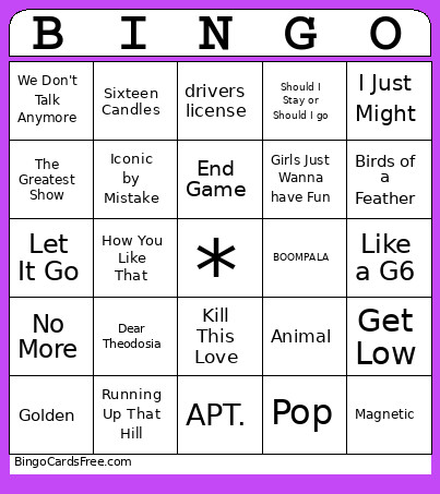 Rori's Party Bingo Card 2
