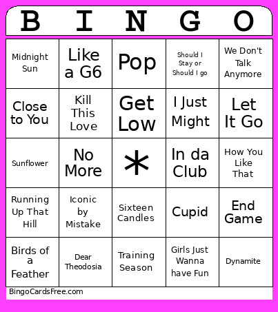 Rori's Party Bingo Card