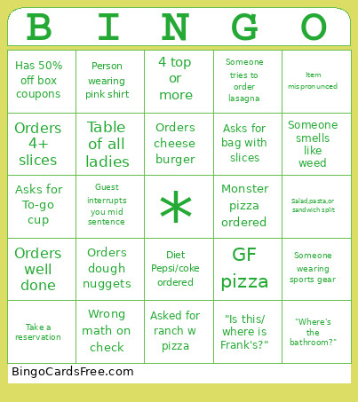 Rosati’s Bingo Card