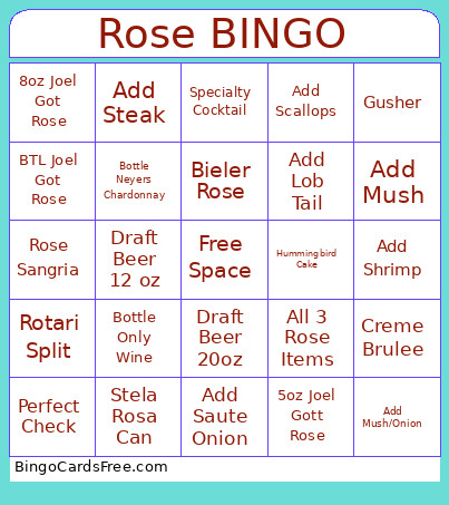 Rose Bingo Card