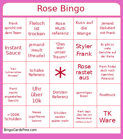 Rose Bingo Card