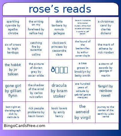 Rose’s Reads Bingo Card