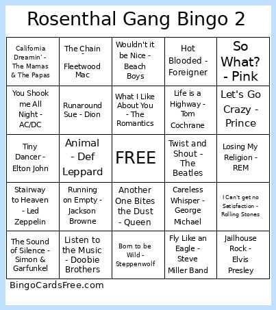 Rosenthal Gang 2 Bingo Card