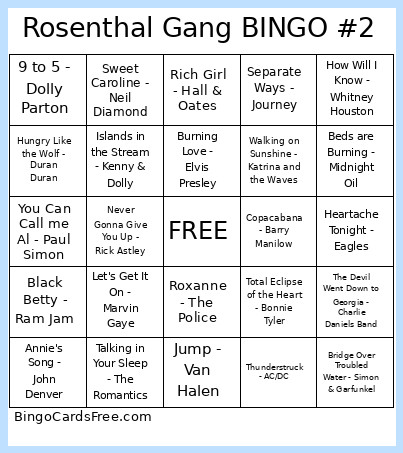 Rosenthal Gang #2 Bingo Card