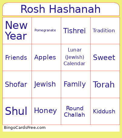 Rosh Hashanah Bingo Card