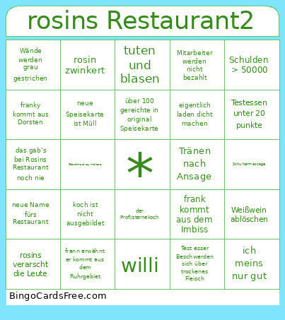Rosins Restaurant2 Bingo Card