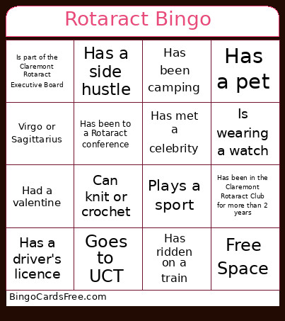 Rotaract Bingo Card