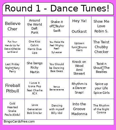 Round 1 - Dance Tunes! Bingo Card