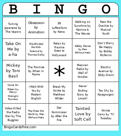 Round #1: One Hit Wonders Bingo Card