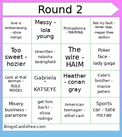Round 2 Bingo Card