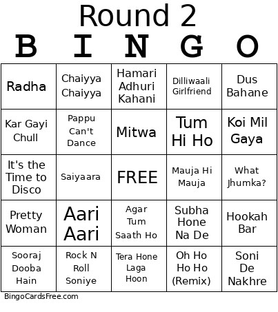 Round 2 Bingo Card