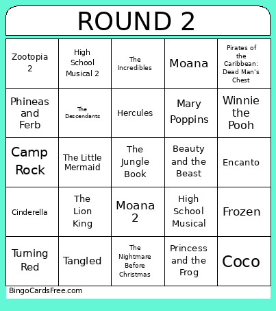 ROUND 2 Bingo Card
