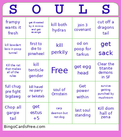 Round 2 Souls Bingo Card