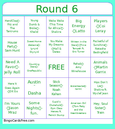 Round 6 Bingo Card