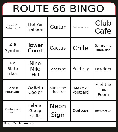 Route 66 Bingo Card