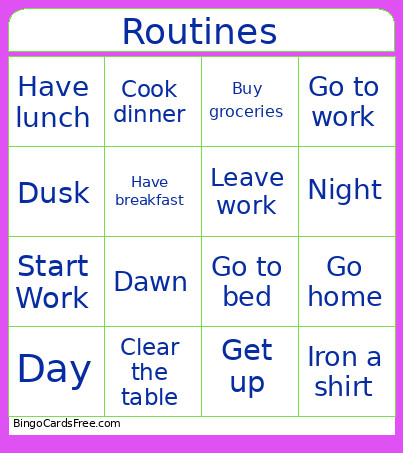 Routines Bingo Card