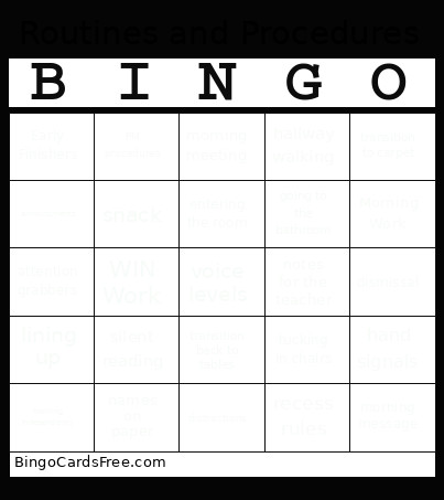 Routines And Procedures Bingo Card
