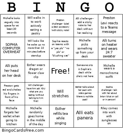 Row Bingo Card 2