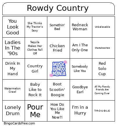 Rowdy Country Bingo Card