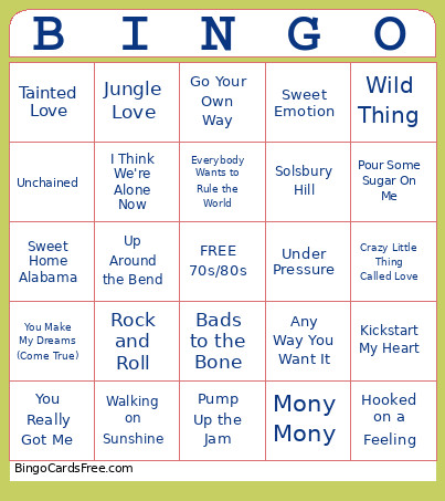 Rox4jox 70s/80s Bingo Card