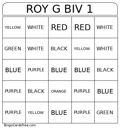 ROY G BIV 1 Bingo Card