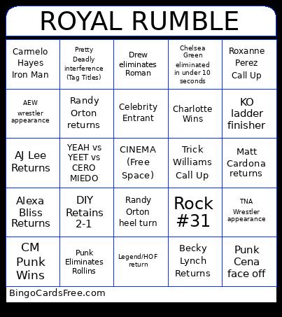 Royal Rumble 2025 Bingo Cards Free Pdf Printable Game, Title: ROYAL RUMBLE