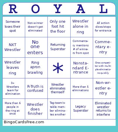 Royal Rumble 2025 Bingo Cards Free Pdf Printable Game, Title: ROYAL