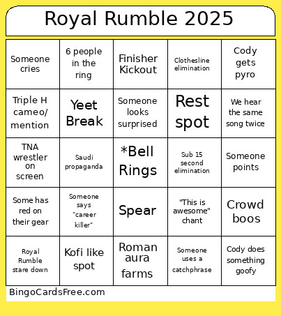 Royal Rumble 2025 Bingo Card