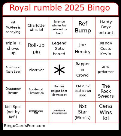 Royal Rumble 2025 Bingo Card