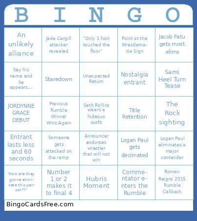 Royal Rumble 2025 bingor Cards Free Pdf Printable Game, Title: BINGO