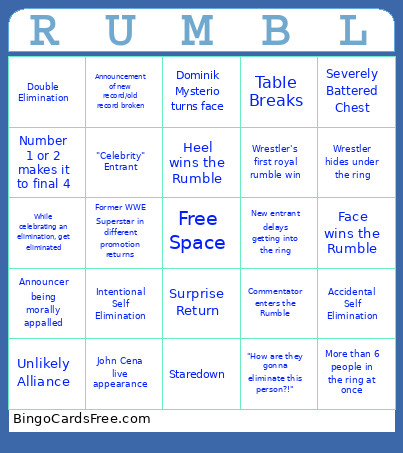 Royal Rumble 2026 Bingo Card 2