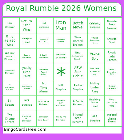 Royal Rumble 2026 Womens Bingo Card 2
