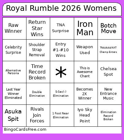 Royal Rumble 2026 Womens Bingo Card