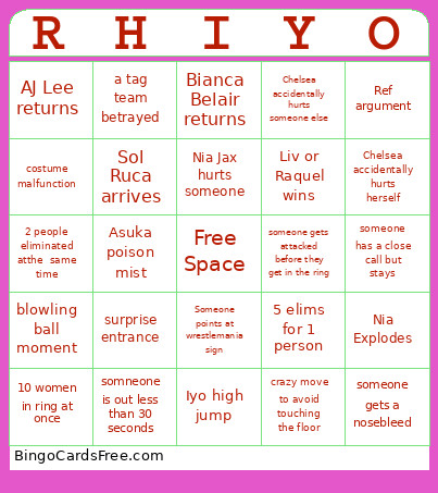 Royal Rumble Bingo Card 2