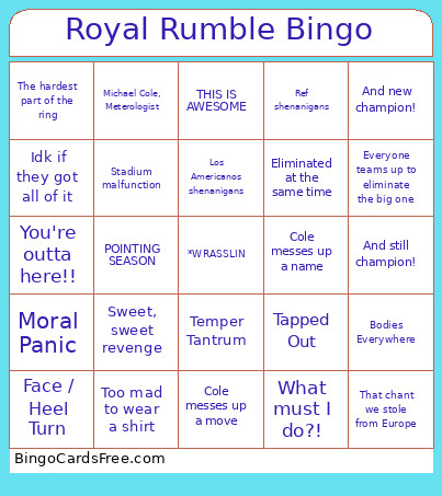 Royal Rumble Bingo Card