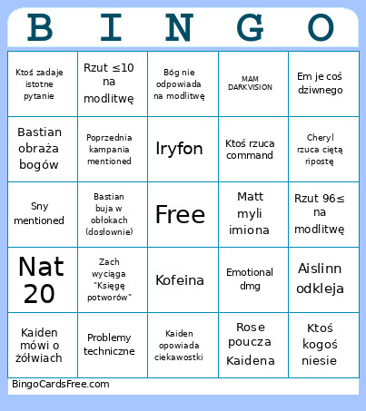 Rozłam Bingo Card
