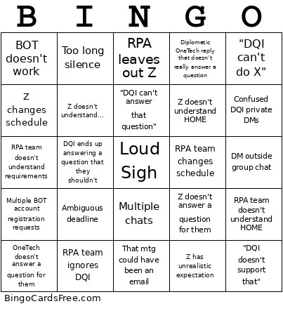 RPA BOT Bingo Card