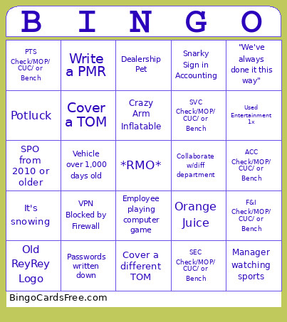 RPM 2025 Bingo Card