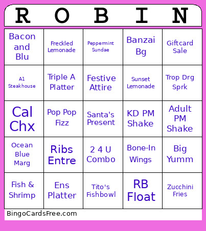 RR Holiday Bingo Card