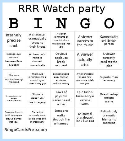 RRR Watch party movie bingo