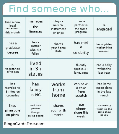 RSA Welcome Brunch Bingo Card