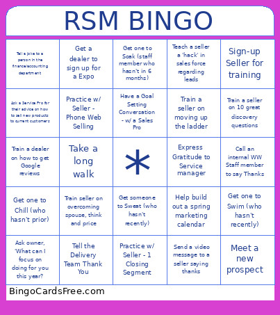 RSM Bingo Card