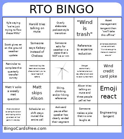 RTO Bingo Card
