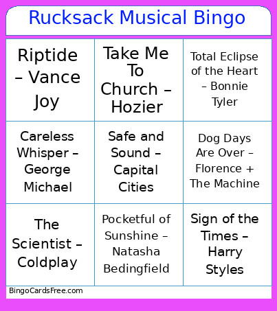 Rucksack Musical Bingo Card