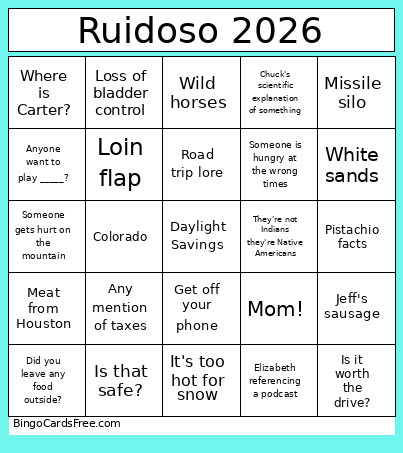 Ruidoso 2026 Bingo Card