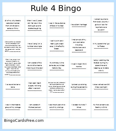 Rule 4 Bingo 